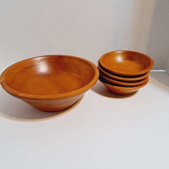 Milbern Wooden Salad Bowl Serving Set‎ 5 Pieces - Picture 1 of 6